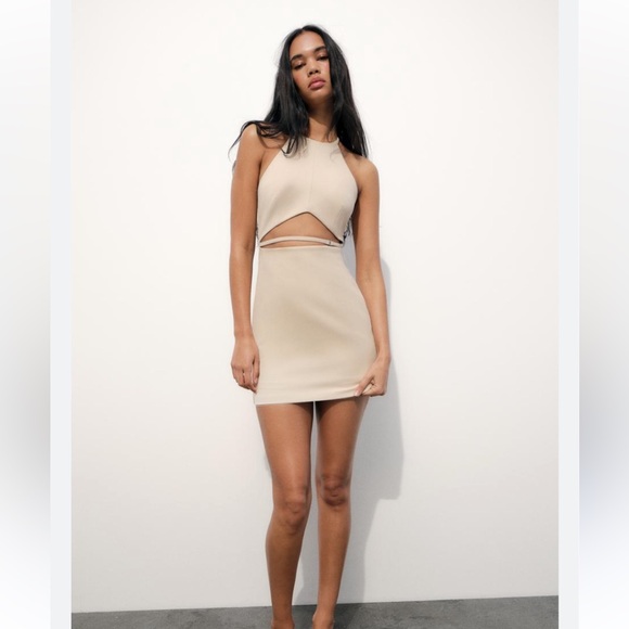 New Zara Tan Cutout Mini Dress - Picture 4 of 4